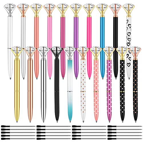 PASISIBICK 20 Pieces Diamond Pens of Cute Beautiful Ballpoint Pens Crystal Diamond Pen for Women Wedding Bridal Shower Décor Gifts with 20 Pieces Replacement Refills(20 Colors)