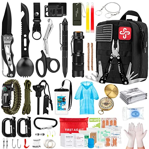 Survival Kit, Emergency Survival Gear First Aid Kit Molle System Compatible Outdoor Survival Gear,Emergency Kits with Trauma Bag for Camping Boat Hunting Hiking and Adventures, for Men
