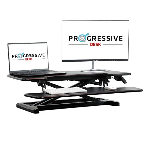 PROGRESSIVE AUTOMATIONS Adjustable Computer Standing Desk Converter, Sit Stand Workstation for Home Office, 37″x20″ Stand up Desk Riser, 33 lbs
