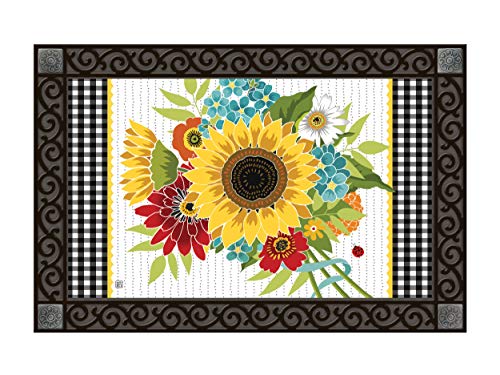 Studio M MatMates Sunflower Checks Decorative Floor Mat Indoor or Outdoor Doormat with Eco-Friendly Recycled Rubber Backing, 18 x 30 Inches