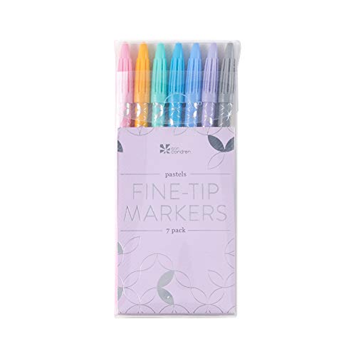 Erin Condren Designer Colorful Fine-Tip Markers – Pastels 7 Pack with 6.5″ Length and 0.4 mm Tip for Writing, Coloring and More, Highlight Important Details in Pastel Colors