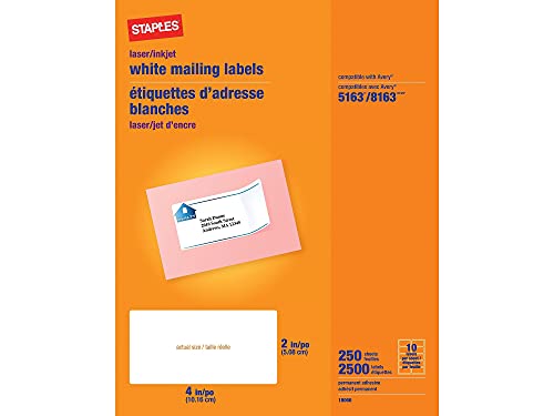 Staples 489565 Laser/Inkjet Shipping Labels 2-Inch X 4-Inch White 10 Labels/Sheet
