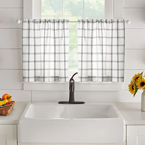 Elrene Home Fashions Farmhouse Living Double Windowpane Plaid Tier Curtains, Set of 2, 30 in x 36 in, White/Grey