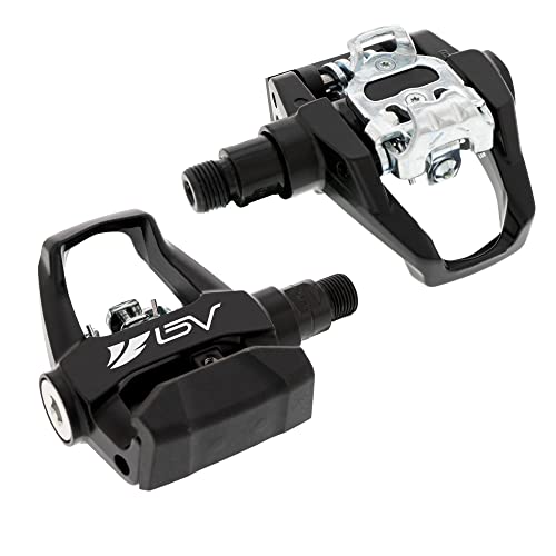BV Bike 9/16” Dual Pedals Compatible with Both Shimano SPD and Look Delta- MTB/Spin/Indoor/Exercise Bike Pedals Compatible with Peloton