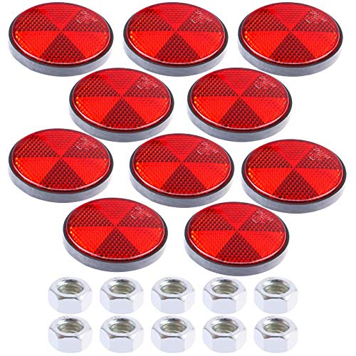Ujuuu 10Pcs Bike Reflectors Rear Reflector Round Reflectors with Bolts Nuts Screw on Rear Reflective, Red Bicycle Reflectors Marker for Gate Posts for Caravan/Truck/Motorcycle Fence Gate Posts