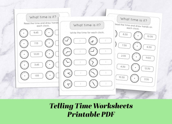 Telling time worksheets printable pdf /blank clock / Math workbook / Kids activities/ kindergarten, 1st, 2nd, 3rd grade Learning