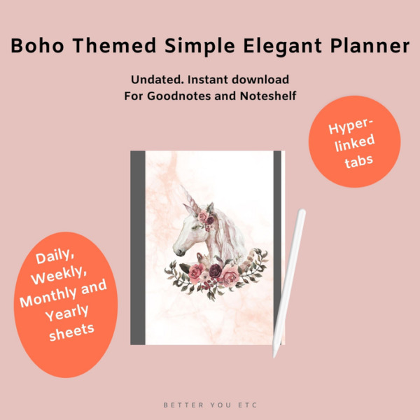 Boho Themed Undated Digital Daily Planner-Works with Goodnotes and Notability
