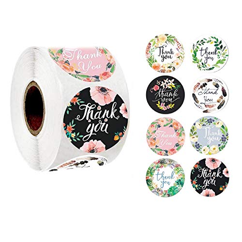 Thank You Stickers 1” Circle Labels Letters Roll Handicraft Decoration Thank You Sealing Sticker Envelope Wedding Baby Shower Party Favor Guests Friends(Plant Flowers)