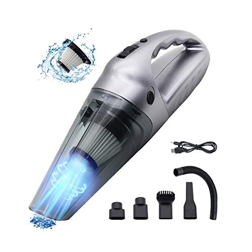 RageCraft Handheld Cordless Vacuum Cleaner,Wet and Dry 3 in 1 Portable Hand Held Vacuum Car Cleaner, Rechargeable Hand Vacuum for Pet Hair Kitchen Home Cleaning with LED Light (Silver)