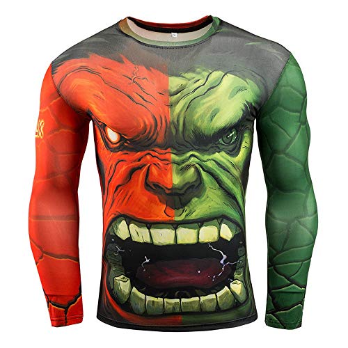 NIBOKA Long Sleeve Men Super Heroes Hulk Compression Running Workout Sport Shirt
