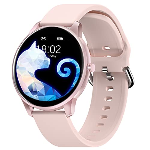 CUBOT Smart Watch for Women Waterproof IP68 Fitness Tracker, Touch Screen Round Smartwatch with Heart Rate, Sleep Monitor Pedometer Activity Tracker Watch for iOS Android Phones, Dials Customize-Pink