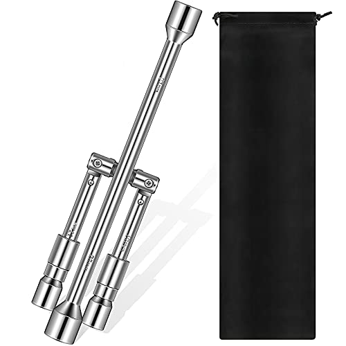 14 Inch Foldable Cross Wrench Folding Lug Wrench 4 Way Sliding Lug Wrench Sliding Lug Wrench with Black Flannelette Bag