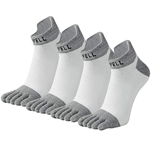 VWELL Cotton Toe Socks Five Finger Socks No Show Crew Athletic Running Socks 4 Pairs,Size 7-11