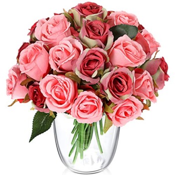24 Pieces Artificial Rose Flowers Faux Silk Rose Flower with Leaves and Stems Real Looking Roses Fake Rose DIY Bouquets for Wedding Bridal Shower Centerpieces Party Home Decor (Peach Pink and Red) | The Storepaperoomates Retail Market - Fast Affordable Shopping