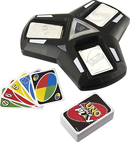 UNO Triple Play Family Card Game with Card-Holder Unit with 3 Modes, Lights & Sounds & 112 Cards for Kid, Teen, Family & Adult Game Night, Gift for Ages 7 Years & Older [Amazon Exclusive]