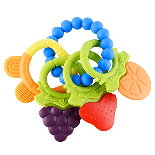 Baby Teething Toys 4 PCS BPA Free Silicone Baby Teethers, Freezer Safe Organic Infant Teething Toys Soft & Textured for Natural Brain Development