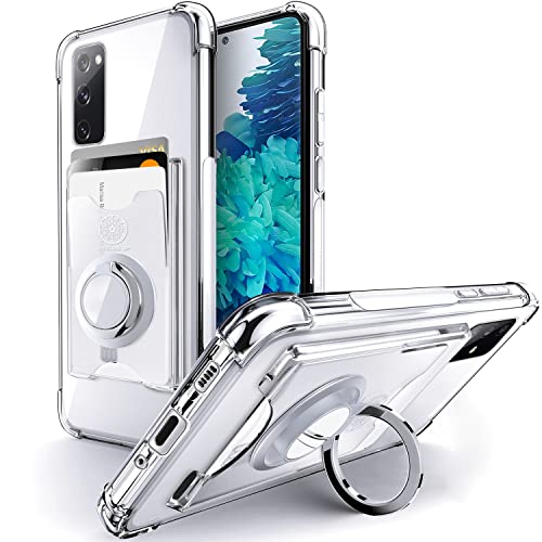 Shields Up for Galaxy S20 FE Case, Minimalist Wallet Case with Card Holder [3 Cards] & Ring Kickstand/Stand, [Drop Protection] Slim Protective Cover for Samsung Galaxy S20 FE 5G – Clear