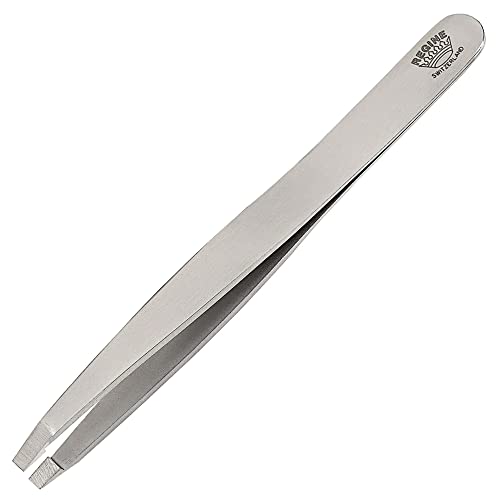 Regine Switzerland Square Tip Tweezer – Handmade in Switzerland – Professional Eyebrow, Facial & Hair Remover – Etched Interior Tip to Grab Hair from Root – Perfectly Aligned Tips – Stainless Steel