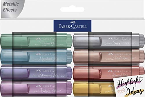 Faber-Castell Metallic Highlighter Set – Assortment of 8 Subtle Glitter Highlighter Markers – Note Taking and Journaling Supplies