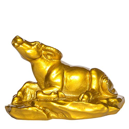 CIFIBIFUN Fengshui Cow Statue Craft Ox Statuette, Golden Bull Resin Figurines for Wealth and Luck (OX)
