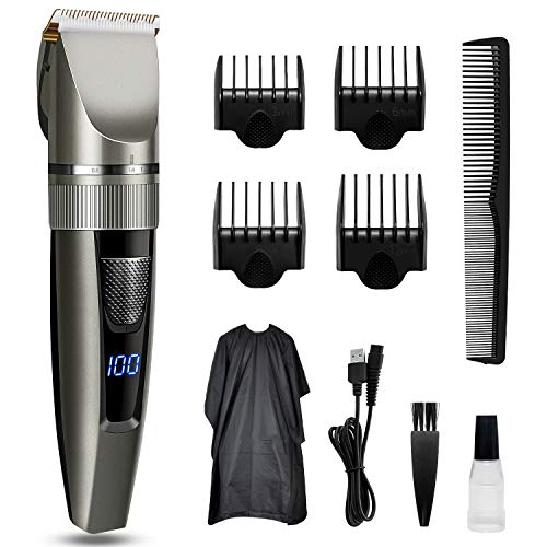 2022 Newest Hair Clippers, Qhou Professional Hair Trimmer for Men, Corded/Cordless USB Rechargeable Clippers Set Electric Barber Home Hair Cutting Kit Beard Trimmer for Men with Combs and Cape- Gray