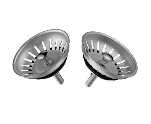 Kitchen Sink Basket Strainer Replacement for Standard Drains (3-1/2 Inch) Stainless Steel Body With Rubber Stopper (Pack of 2, Stianless Steel)