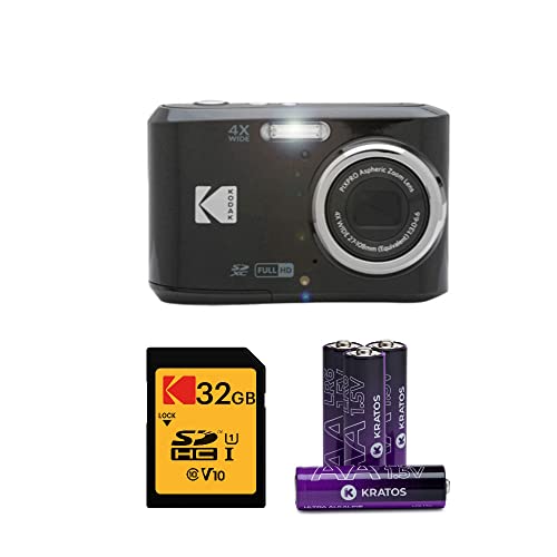Kodak PIXPRO FZ45 Digital Camera (Black) Bundle with 32GB Class 10 UHS-I U1 SDHC Memory Card and AA High-Performance Alkaline Batteries (4-Pack) (3 Items)