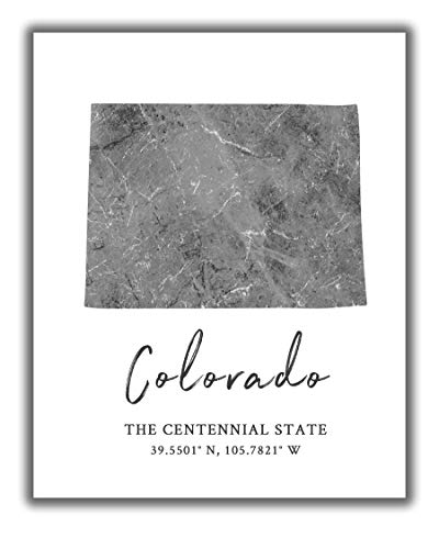 Colorado State Map Wall Art Print – 8×10 Silhouette Decor Print with Coordinates. Makes a Great Rocky Mountain-Themed Gift. Shades of Grey, Black & White.