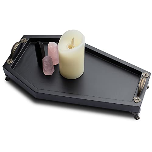 IRISVITA Coffin Tray (Redesigned) – Gothic Decor for Home, Spooky Decorative Tray, Goth Room Decor, Black Wooden Tray for Holding Crystal, Jewelry, Skull Mugs, Candles, Essential Oil.