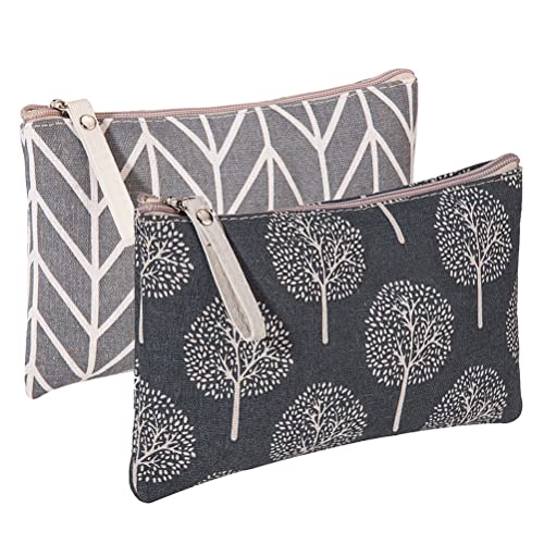 SUMAJU 2 Pcs Canvas Cosmetic Bag, Multi-Function Travel Makeup Bag Small Zipper Pouch Cute Makeup Pouch Travel Toiletry Bag for Women and Girls Travel Size Toiletries