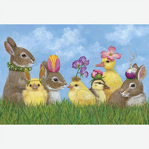 Paper Placemats for Dining Table – Disposable Square Paper Placemats for Spring Summer Parties – Vicki Sawyer Designed – Rabbits and Chicks 24 Sheets – American Made