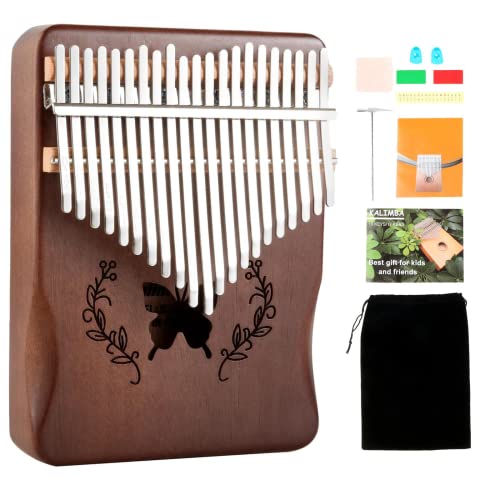 Kalimba Thumb Piano 21 Keys, Portable Mbira Finger Piano, Musical Instruments Gifts for Kids and Adults Beginners(Brown)