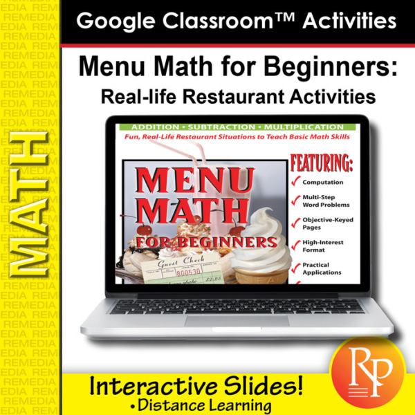 Google Classroom Activities: Menu Math for Beginners