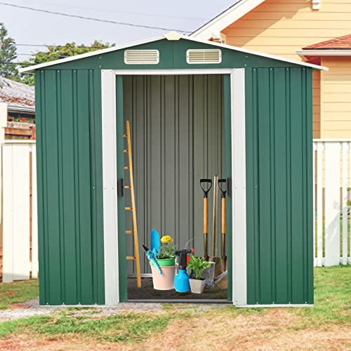 6’x4′ Storage Shed Utility Steel Tool Sheds with Sliding Door for Garden Backyard Lawn Patio House Building