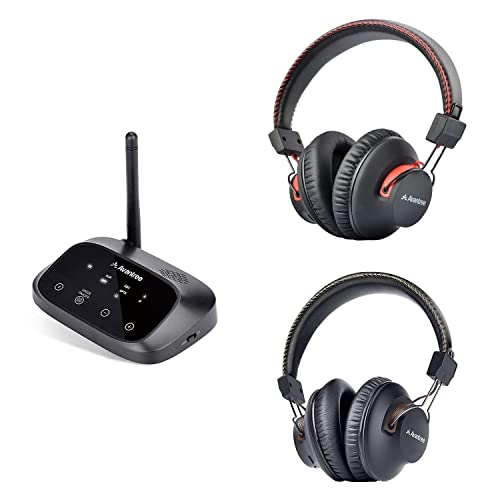 Avantree HT5009 & Audition, Bundle – Wireless Over-Ear Headphones for TV Sharing (2 Pack) & a Bluetooth Transmitter with Bypass for Digital Optical, RCA, 3.5mm AUX Port TVs, No Audio Delay, Long Range