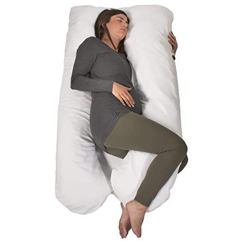 Contours Soulmate Cooling Moisture Wicking U-Shaped Full Body Pillow and Maternity Support, Pregnancy Pillow for Sleeping, Back Hips Legs and Belly Support – White