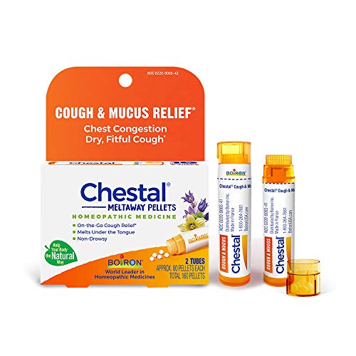 Boiron Chestal Pellets for Cough and Mucus Relief, Nasal or Chest Congestion, and Sore Throat Relief – 2 Count (160 Pellets)