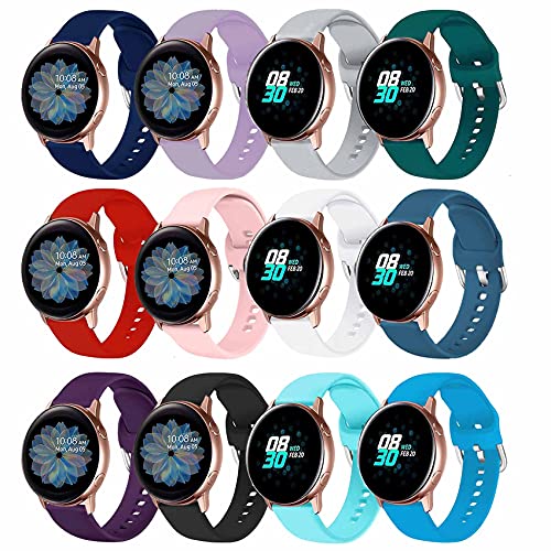 EnoYoo 12 Color Bands Compatible with Samsung Galaxy Watch 4 Galaxy Watch Active 2 40mm 44mm/ Galaxy Watch 4 Classic/ Galaxy Watch 5/ Watch 5 Pro/ Watch 3 41mm, 20mm Soft Silicone Sport Strap for Women Men