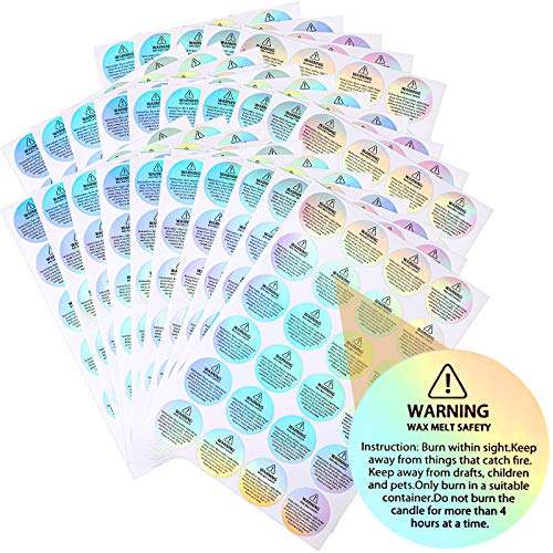 Zonon Holographic Candle Warning Labels Candle Jar Container Stickers Wax Melting Safety Stickers for Candle Jars Tins Containers Candle Making Supplies (240)