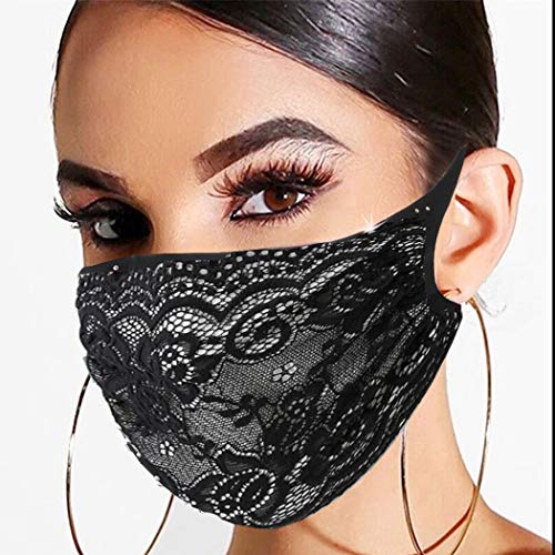 Gortin Sexy Lace Mouth Cover Black Dust-Proof Mouth Shield Washable Masquerade Mouth Coving Breathable Reuseable Nightclub Ball Party Venetian Mardi Decoration for Women and Girls (Black)