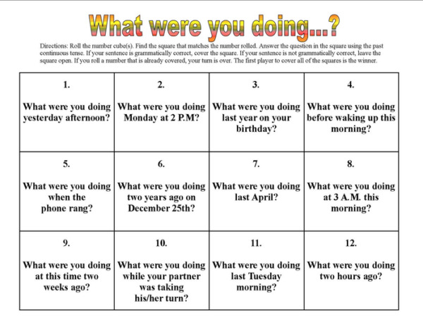 What were you doing…? A Past Continuous Tense Cover Up Game