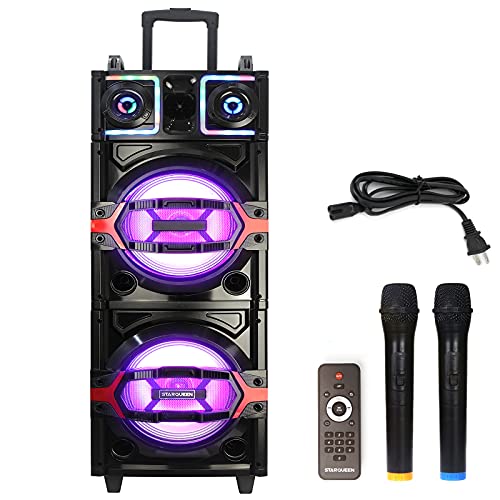 Karaoke Machine Pa System Portable Karaoke Speaker for Adults and Kids with Dual 10 ” Woofer, 2 Wireless Mics/ DJ Lights/LCD Screen/Recording/MP3/USB/SD/TF Bluetooth