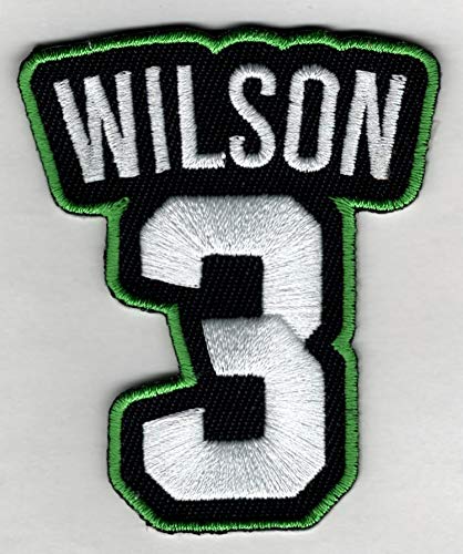 RUSSELL WILSON No. 3 Patch – Jersey Number Football Sew or Iron-On Embroidered Patch 2 1/4 x 2 3/4″