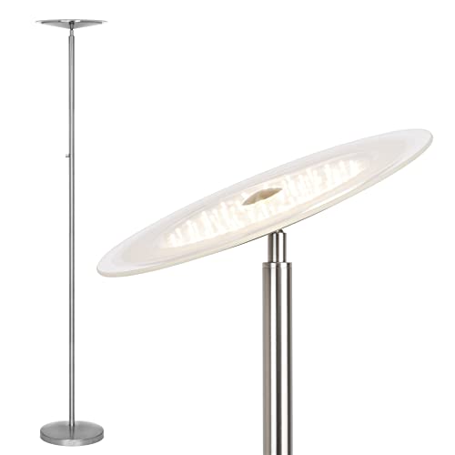 Kira Home Horizon 70″ Modern LED Torchiere Floor Lamp (36W, 300W eq.), Glass Diffuser, Dimmable, Timer and Wall Switch Compatible, Adjustable Head, 3000k Warm White Light, Brushed Nickel Finish