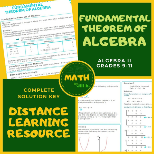 Fundamental Theorem of Algebra 2 Lesson + Worksheet + Answer Key Distance Learning