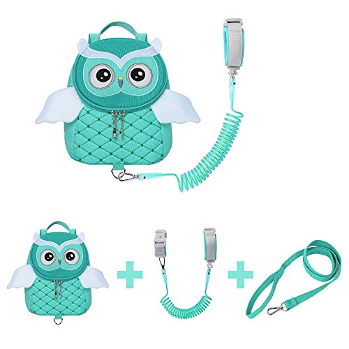 EPLAZA Toddler Leashes Owl-Like Backpacks with Anti Lost Wrist Link Wristband for 1.5 to 3 Years Kids Girls Boys Safety (Owl Green)