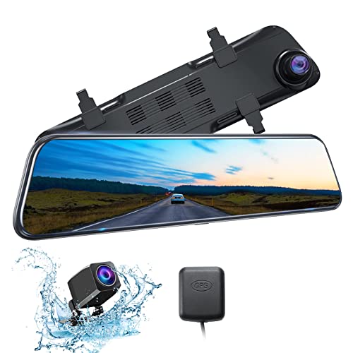 Kingslim DL12 Pro 4K Mirror Dash Cam, 12″ Front and Rear View Camera for Cars with Dual Sony Sensor, GPS, Super Night Vision, Backup Camera and Parking Assistant