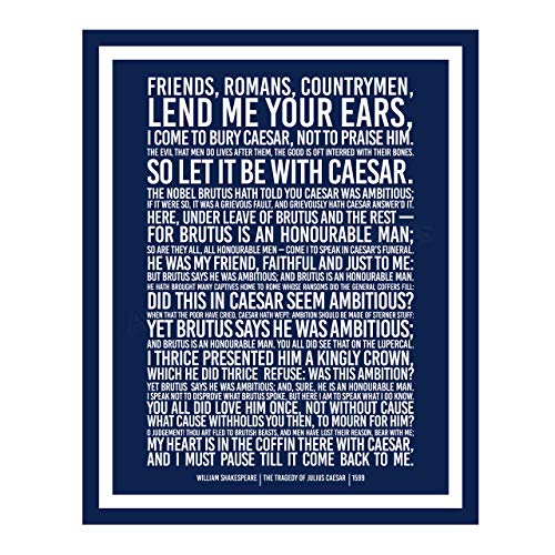 William Shakespeare-“The Tragedy of Julius Caesar” Famous Quotes-11×14″ Inspirational Literary Wall Art. Vintage Typographic Poetry Print-Ready to Frame. Perfect for Home-Office-Studio-Library Decor!