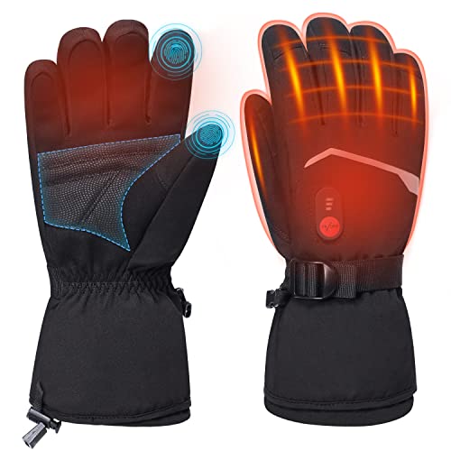 day wolf Upgraded Heated Gloves for Men Women, Waterproof and Touch Screen 7.4V 2200mAh Electric Gloves for Ski, Snowboarding, Camping Hiking Running Hand Warmer