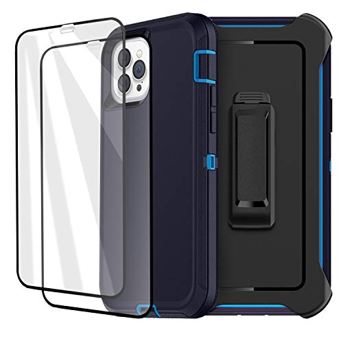 iPhone 12 Pro Max/iPhone 13 pro max Case with Two Screen Protector 3 Layer Rugged Heavy Duty Cases for iPhone 12 Pro Max/iPhone 13 pro max 6.7 inch (Admiral Blue/Royal Blue)